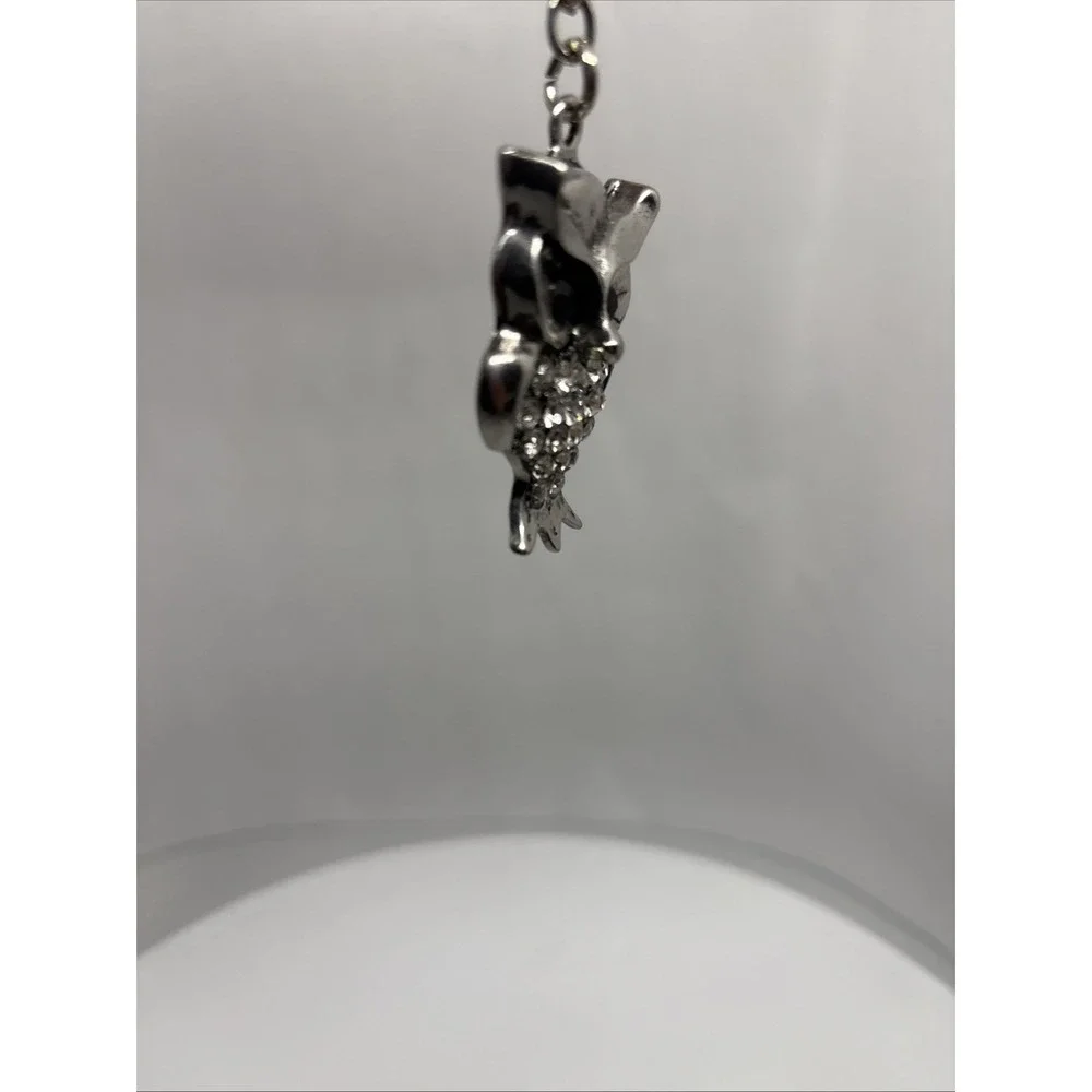 Metal Silver Color Own Keychain Rhinestones Black Onyx Eyes Purse‎ Key Fob